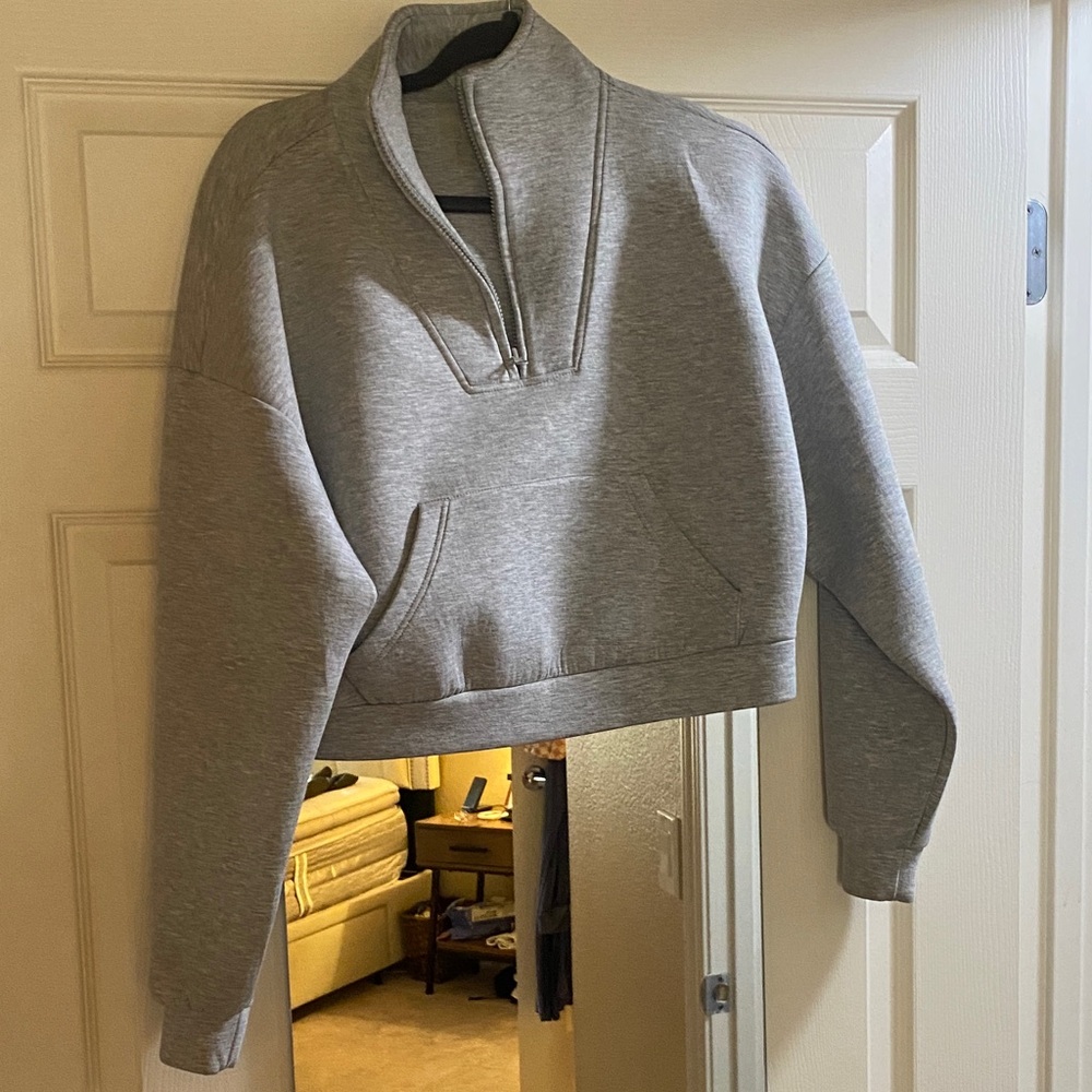 Cropped Grey Quarter-Zip Pullover Sweatshirt